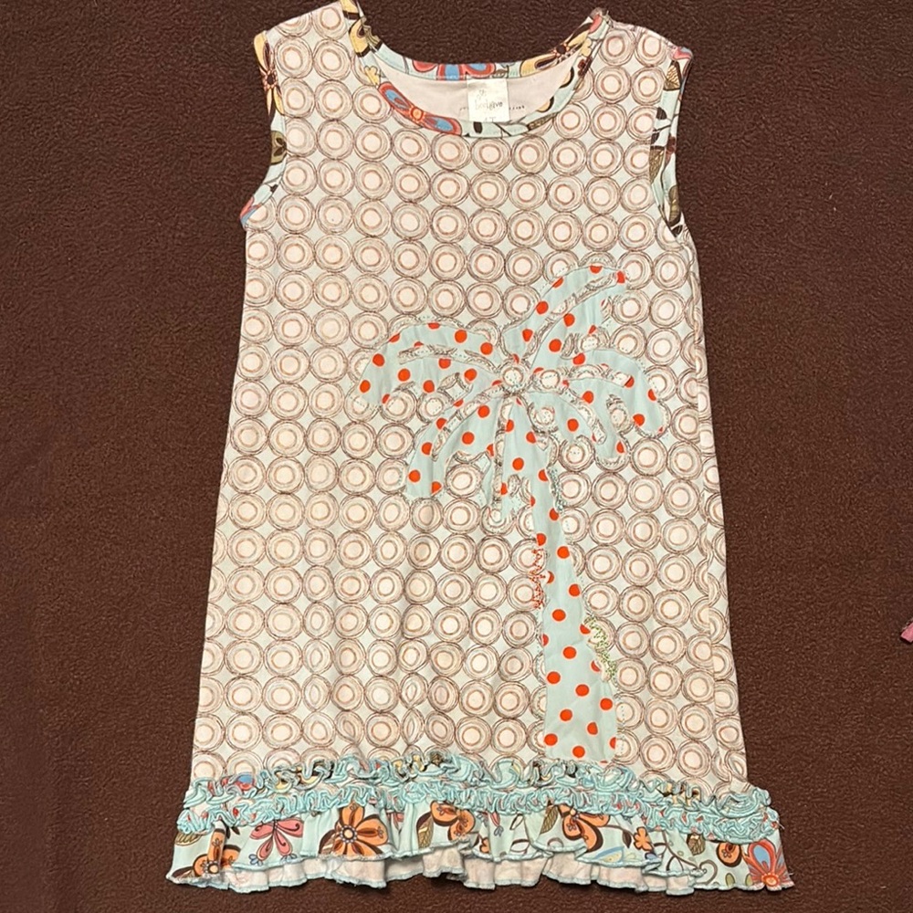 Cream and Blue Sleeveless Sundress with Crew Neck